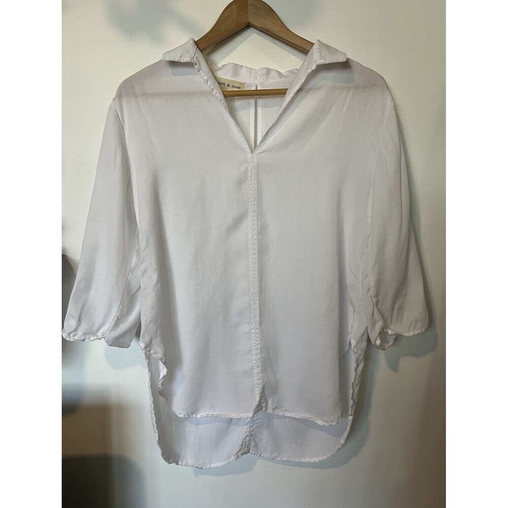Cloth & Stone White 3/4 Sleeve Key Hole Back Shirt Tail Blouse Size Small
